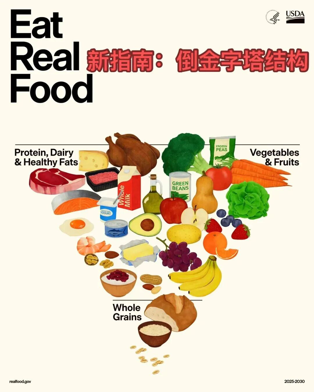 15年最大调整:2025-2030美国膳食指南“倒金字塔”饮食结构